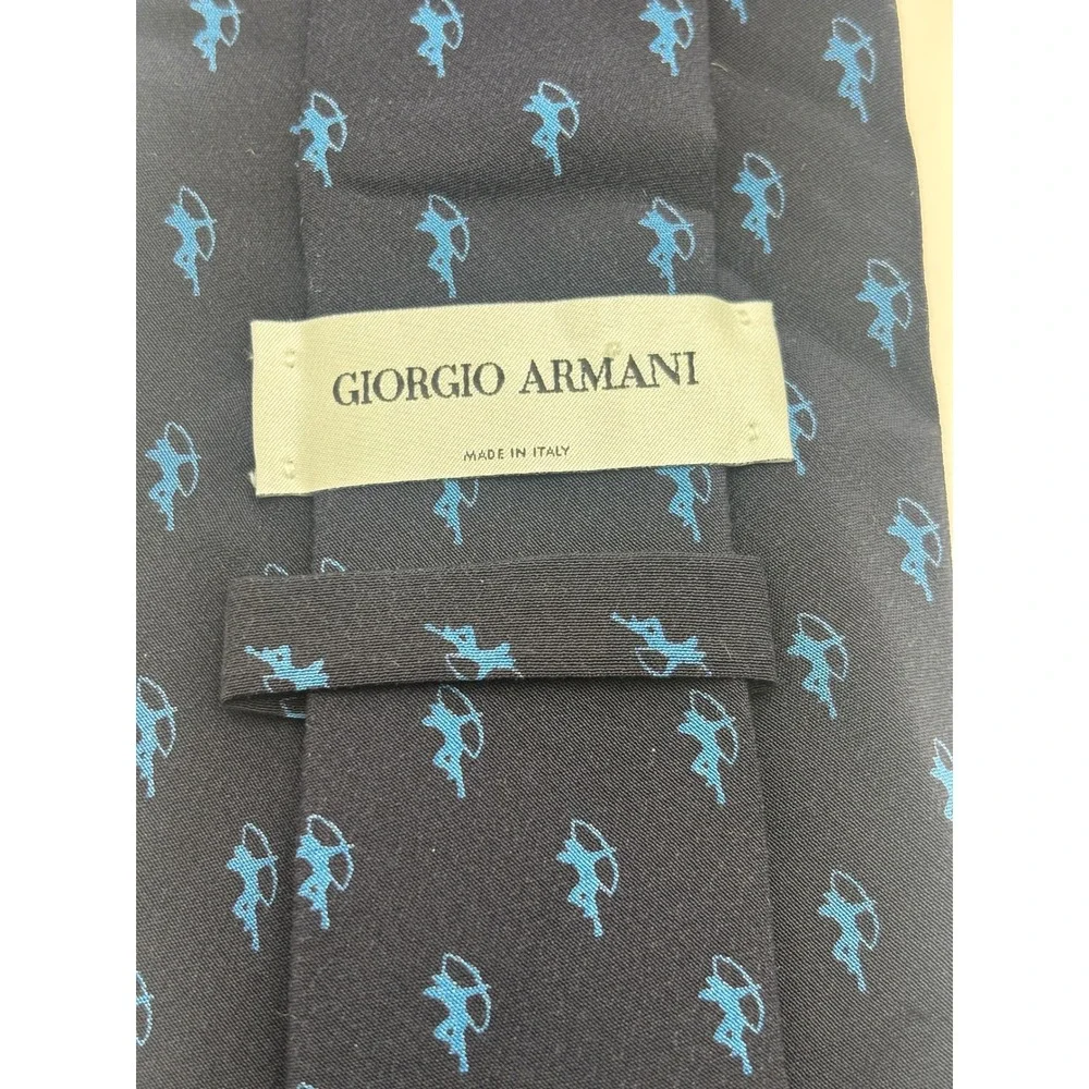 Giorgio Armani Mens Silk Tie Navy Blu Archer Print Made in Italy Formal Business
